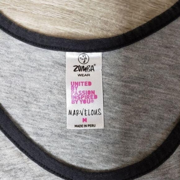 Zumba Heart Zebra Print Gray Tank Top Size Medium Womens workout gym racer back - Picture 4 of 4